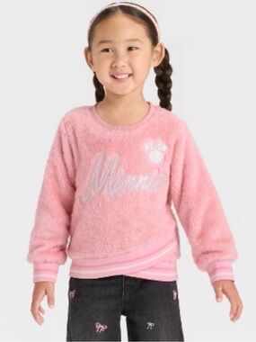 💼2️⃣ Disney Jr. Minnie Pink Fuzzy Pullover - Toddler 3T